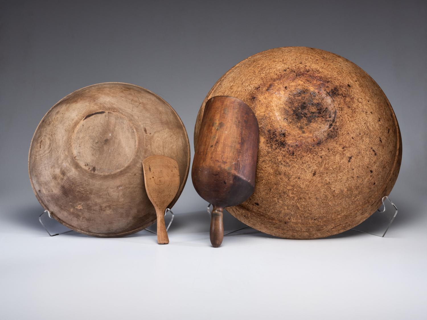 Two Turned Wood Dough Bowls