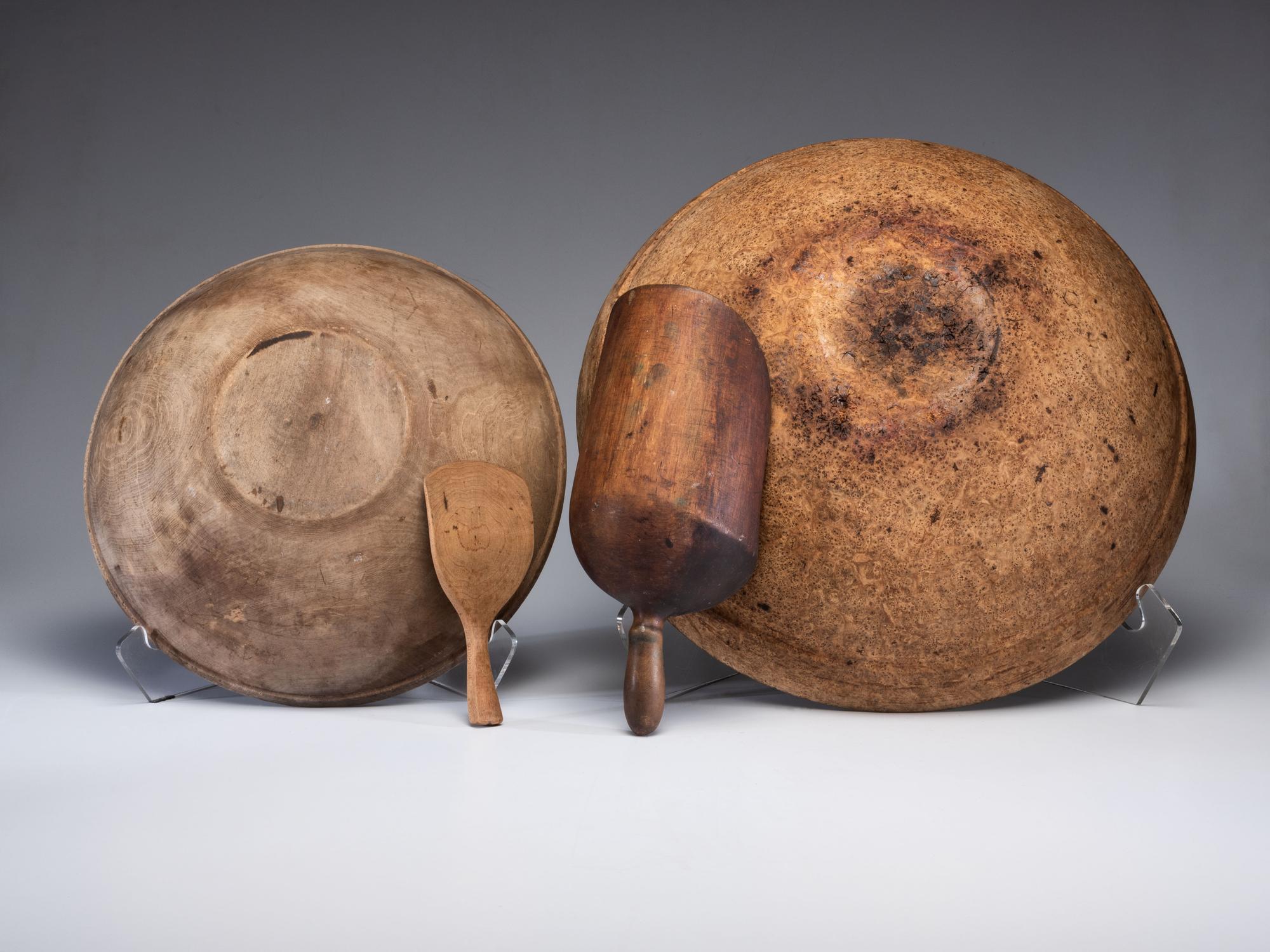 Two Turned Wood Dough Bowls