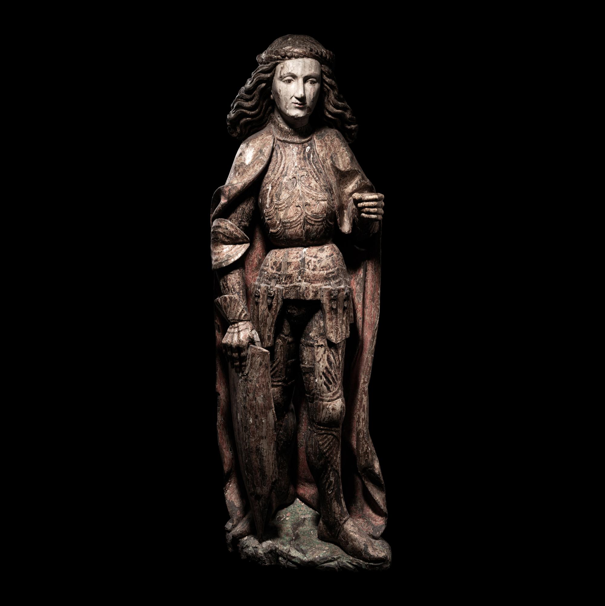 A Carved, Painted and Parcel Gilt Lindenwood Figure of a Tyrolean Knight