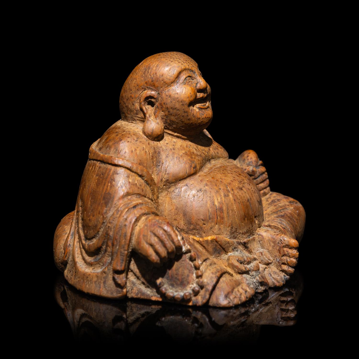 A Chinese Carved Bamboo Figure of Seated Laughing Buddha, Mile , 18th-19th Century 清中期 竹雕彌勒