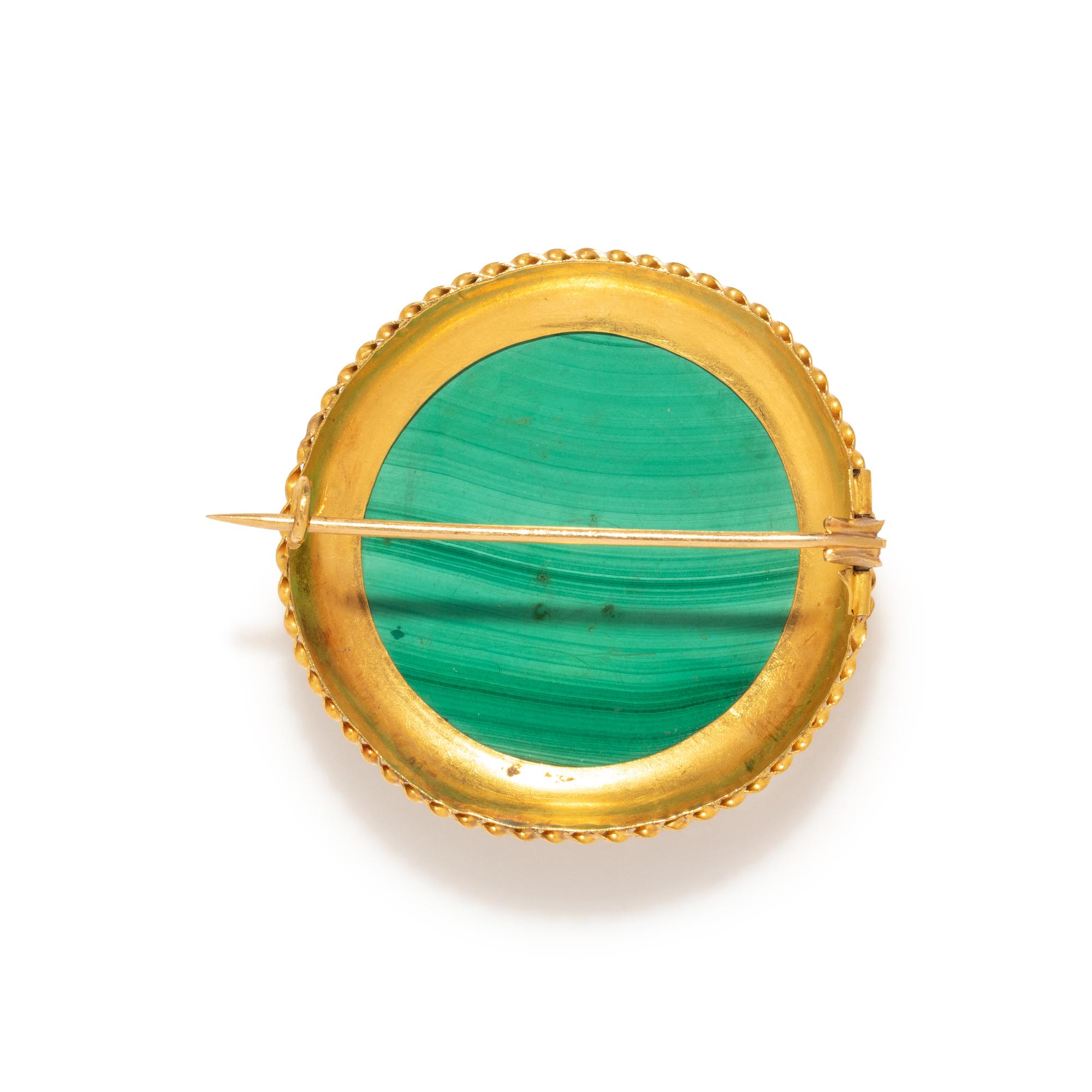 VICTORIAN, MICROMOSAIC AND MALACHITE BROOCH PENDANT