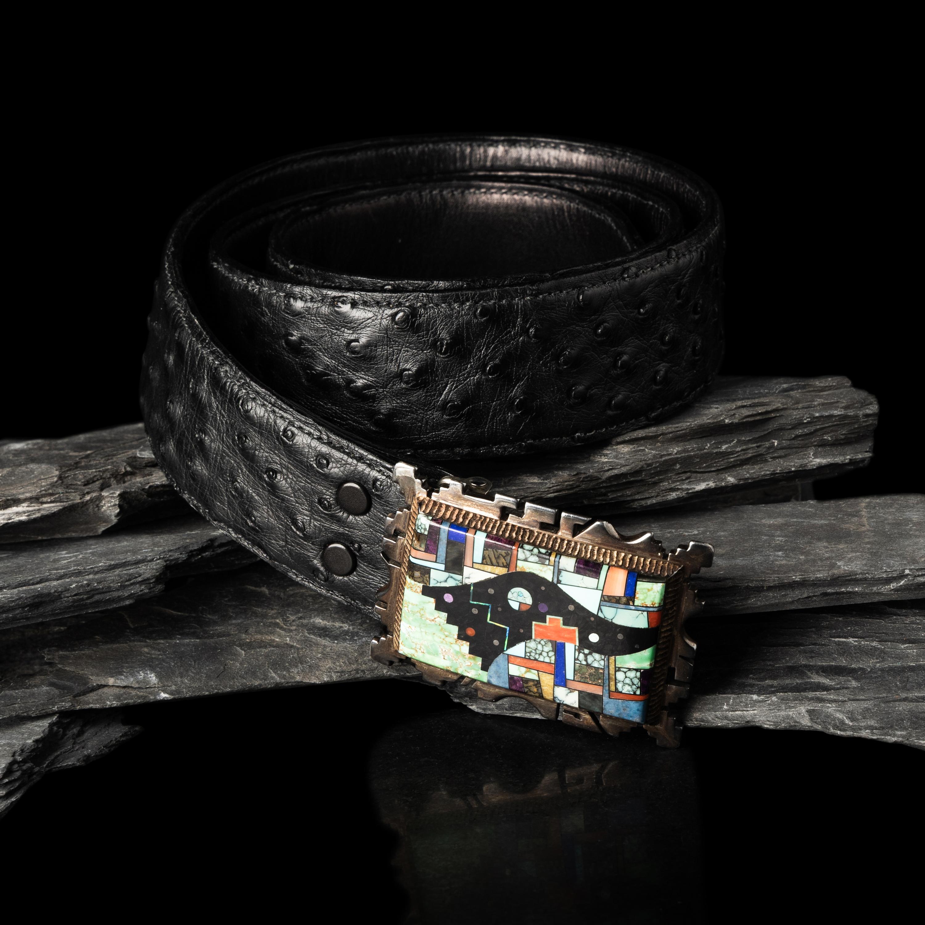 Alvin Yellowhorse (Diné, b. 1968) — Sterling Silver and Mosaic Inlay Belt Buckle