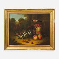 American School 19th century Still Life with Bird and Fruit in a Landscape