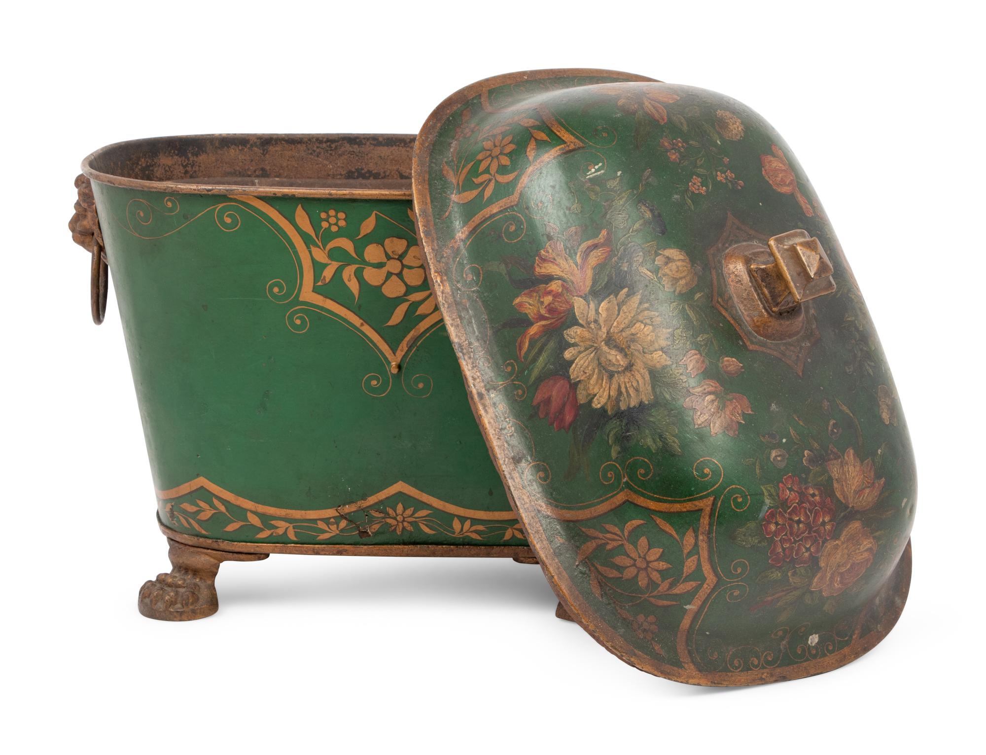 An English Painted Tôle Coal Scuttle