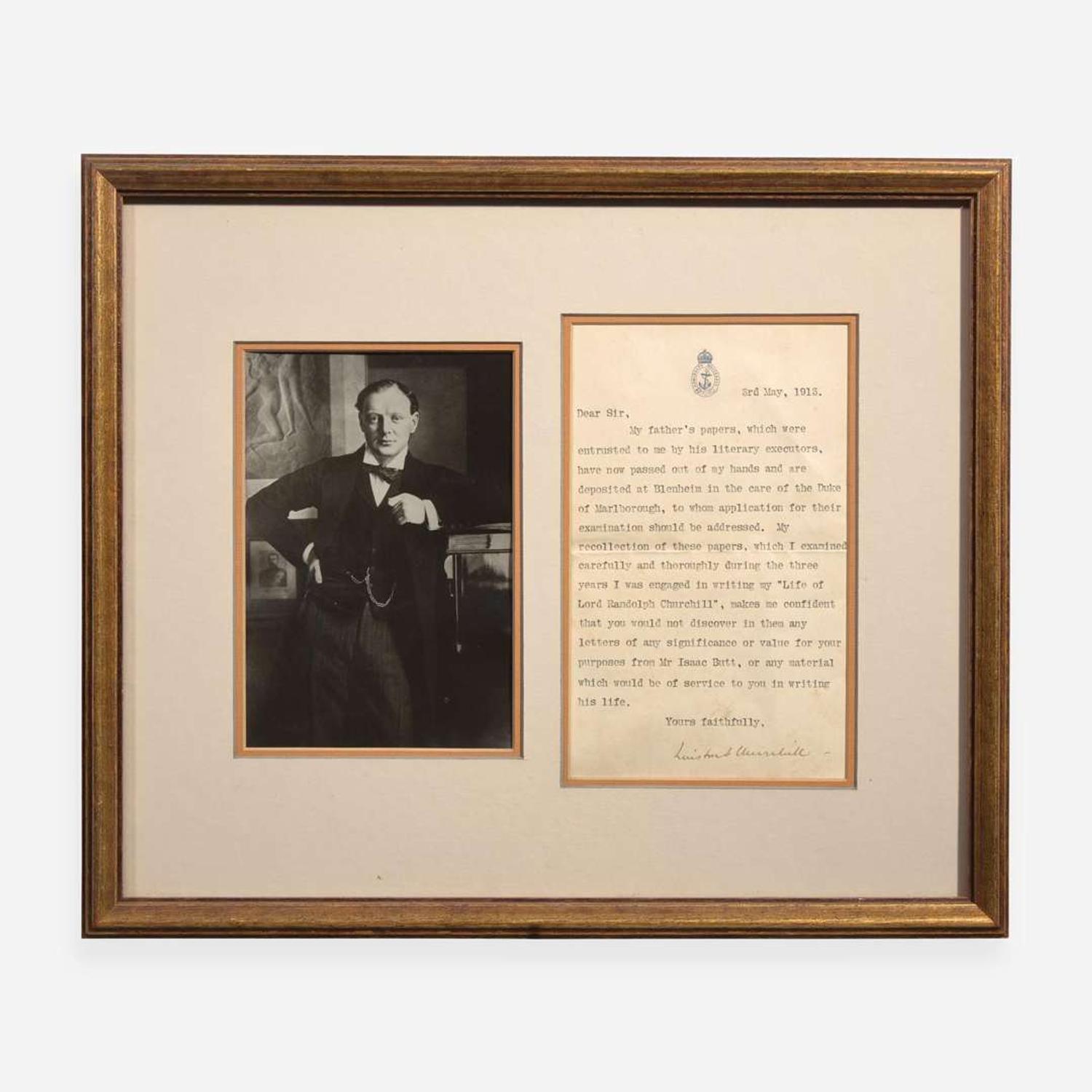 [Churchill, Winston] Churchill, Winston S. Typed Letter, signed