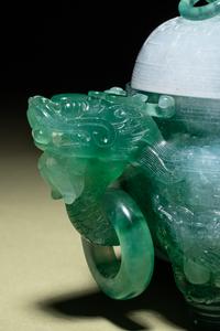 A Fine Semi-Translucent Green Jadeite Censer and Cover