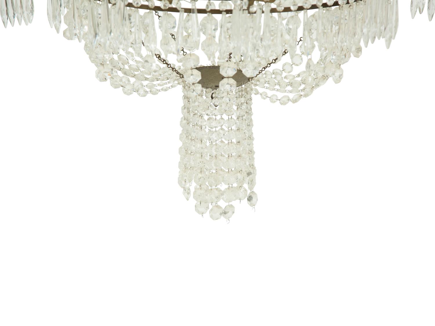 An Empire Style Beaded Glass Ten-Light Chandelier