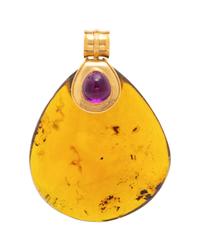 An 18 Karat Yellow Gold, Amethyst and Amber Pendant,