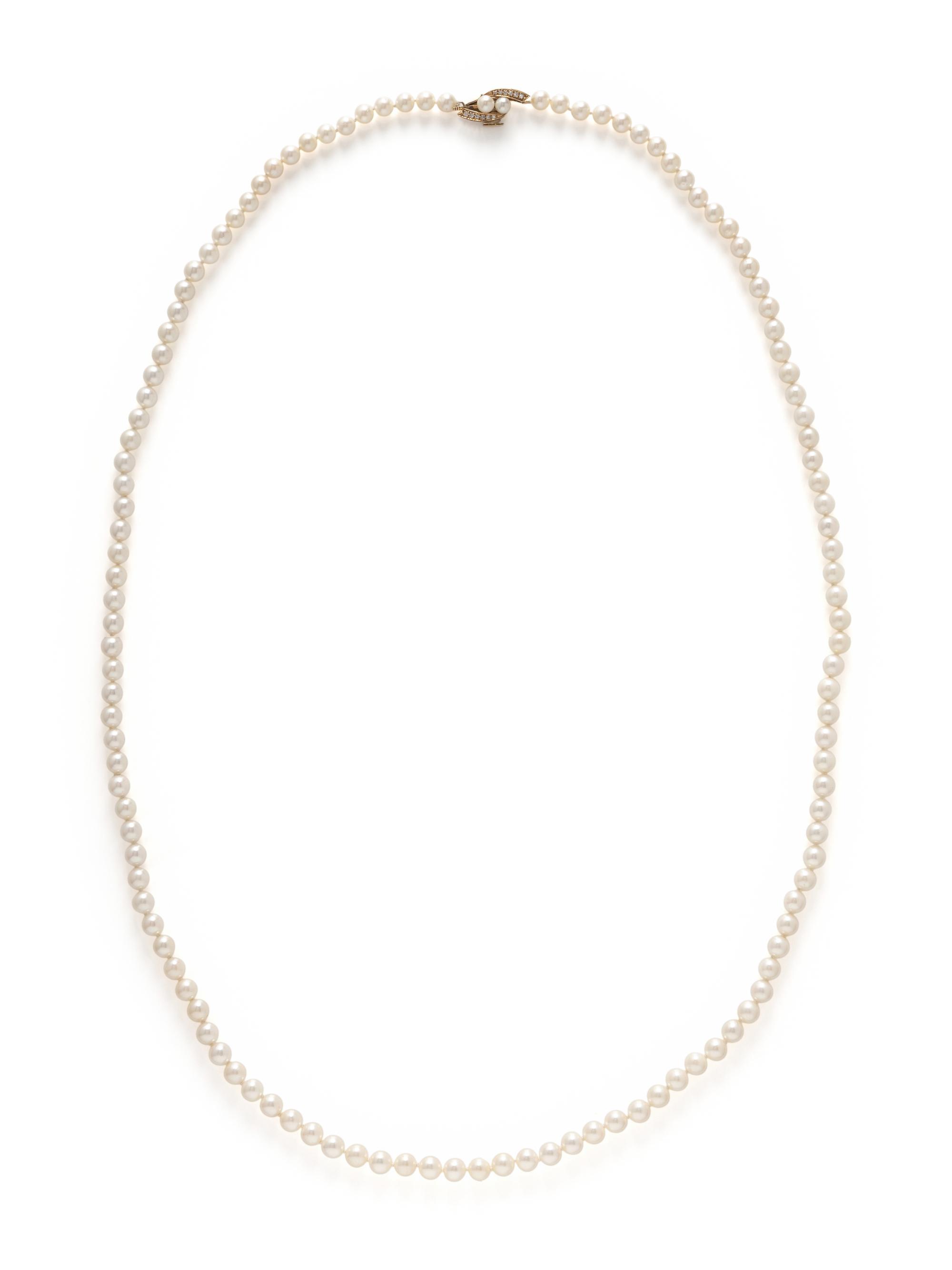 TWO CULTURED PEARL AND DIAMOND NECKLACES