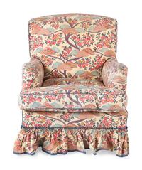 Two Contemporary Chintz-Upholstered Chairs with Ottoman