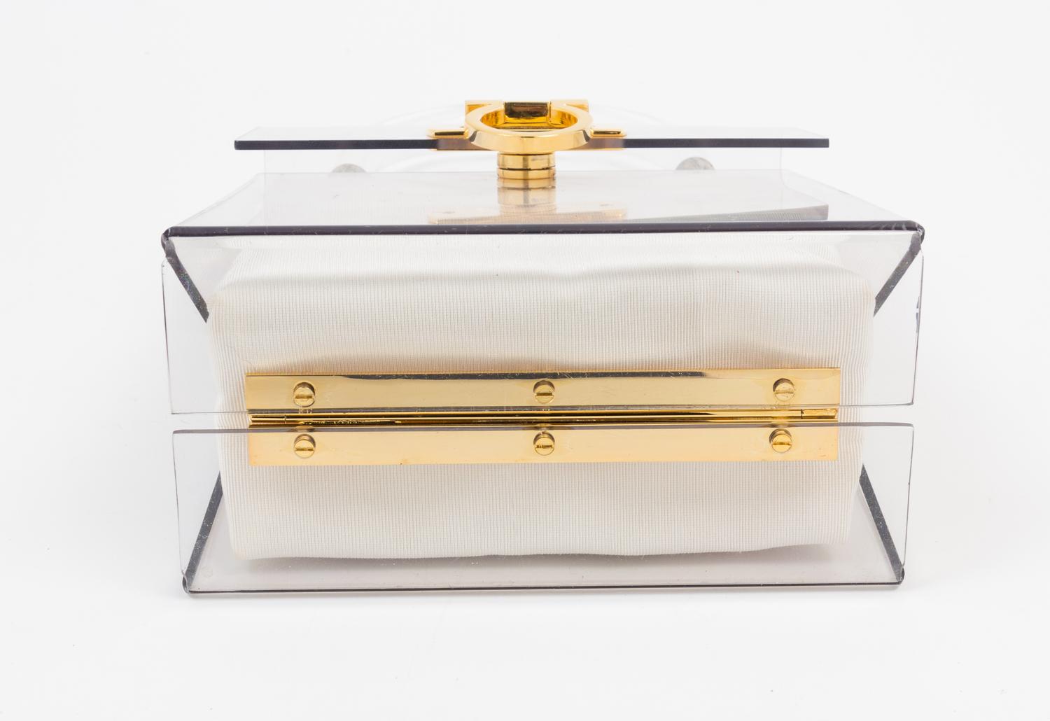 A Salvatore Ferragamo Lucite Top Handle Handbag, 7.75" x 7.75" x 4"; Handle drop: 3".