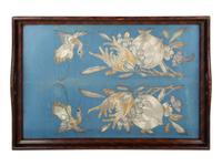 A Chinese Tea Tray Inset with Gold and Silver Silk Embroidery — 20TH CENTURY