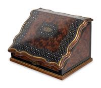 A French Mother-of-Pearl and Brass Inlaid Amboyna Letter Box