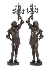 A Pair of Continental Carved Figural Torcheres Height 92 1/2 inches. — 19TH CENTURY