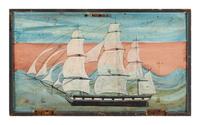 A Painted Pine Blanket Chest Lid with Ship