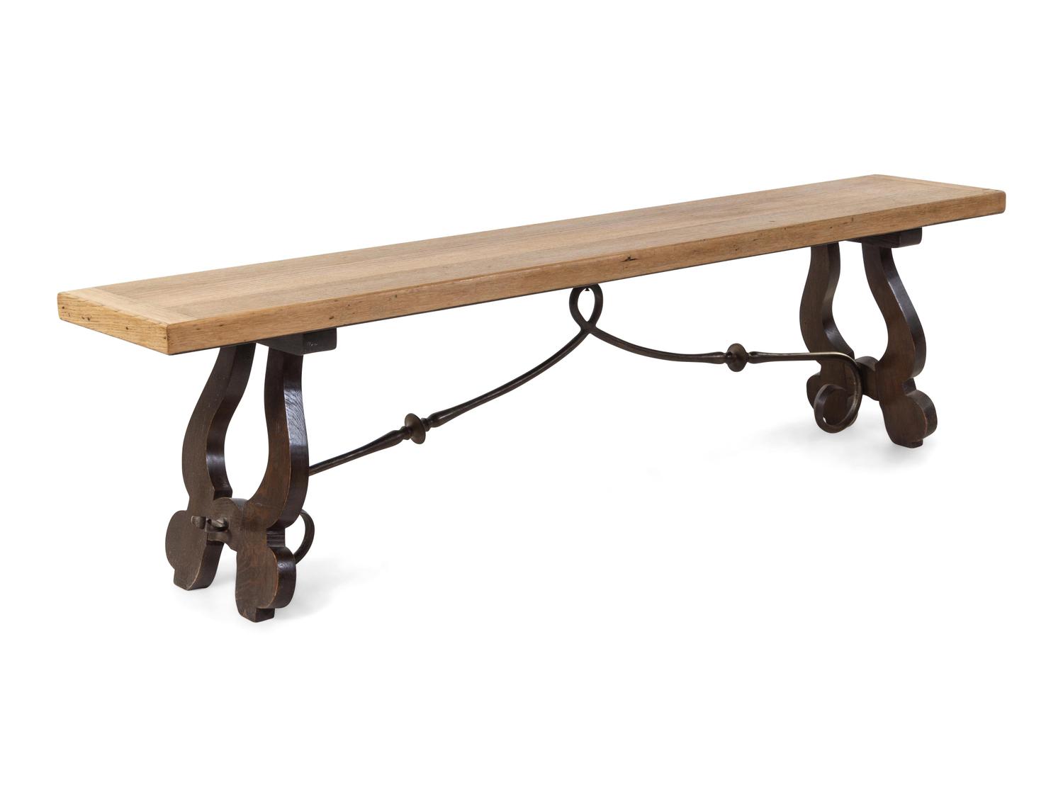 A Renaissance Revival Iron Mounted Trestle Bench