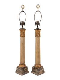 A Pair of Painted and Parcel Gilt Columnar Lamps