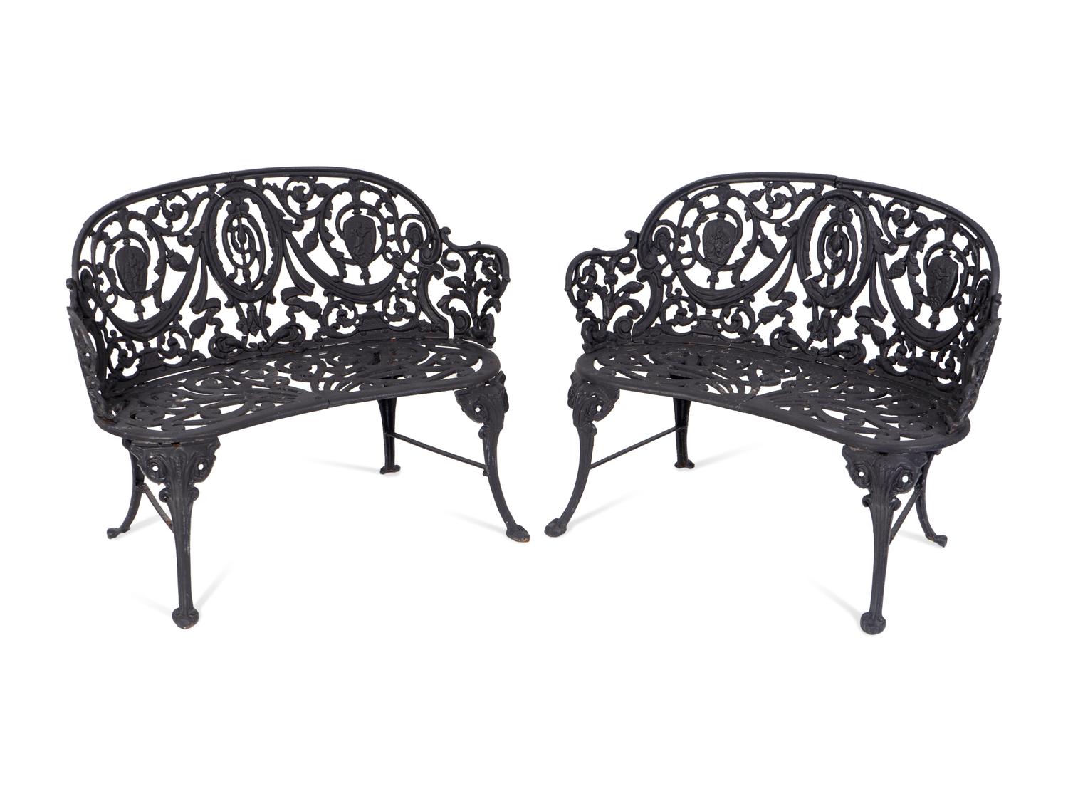 A Pair of Victorian Style Cast-Iron Garden Benches — 20TH CENTURY