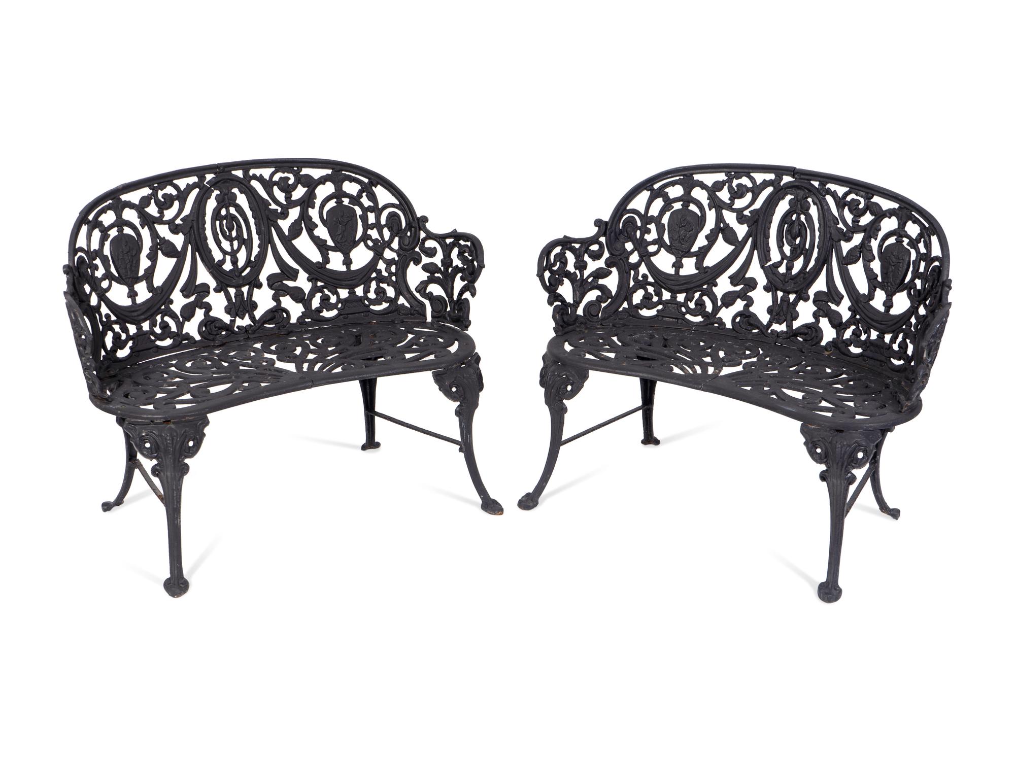 A Pair of Victorian Style Cast-Iron Garden Benches — 20TH CENTURY