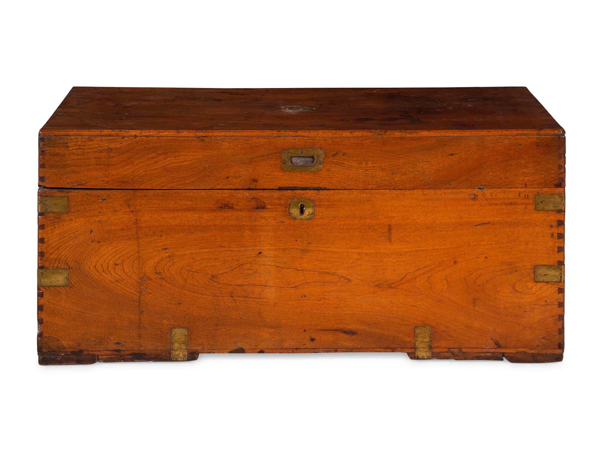 An English Brass Mounted Elm Campaign Trunk