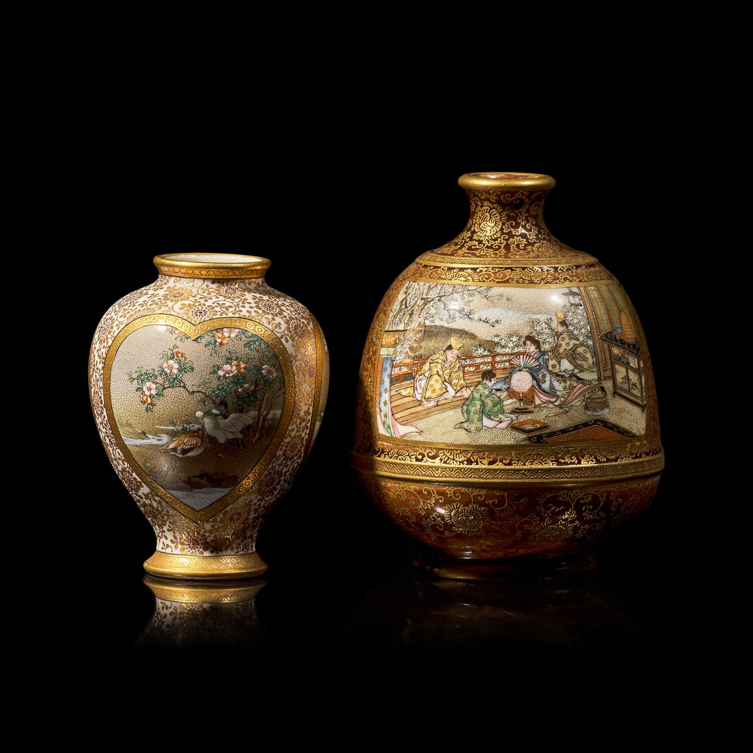 Two Fine Satsuma-Type Cabinet Vases, Kinkozan Workshop; Meiji Period