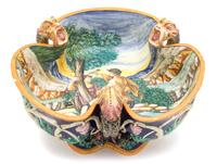 An Italian Majolica Three-Lobed Center Bowl Height 9 x diameter 15 inches. — 20TH CENTURY