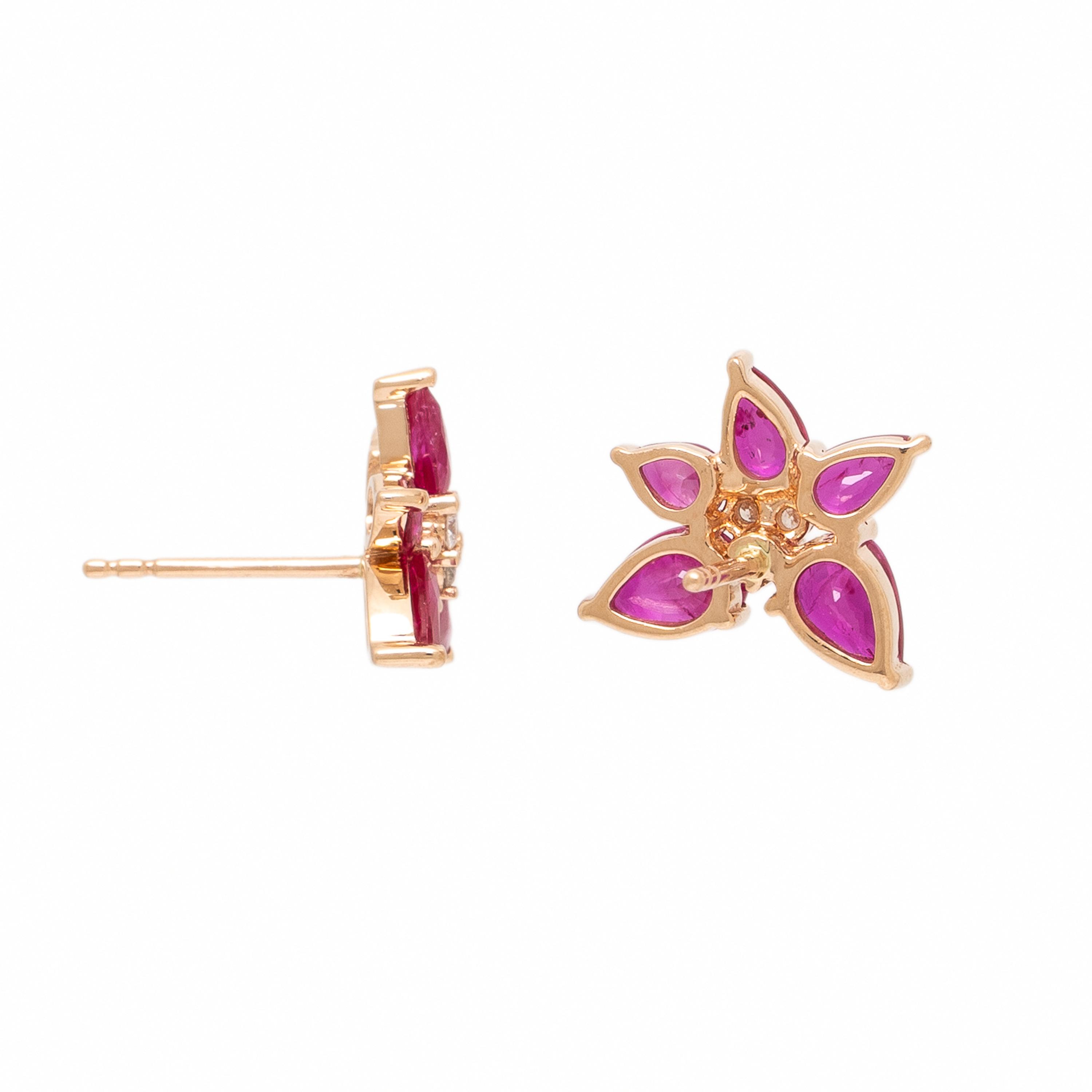 EF Collection, Ruby, Diamond, and Rose Gold Cluster Stud Earrings