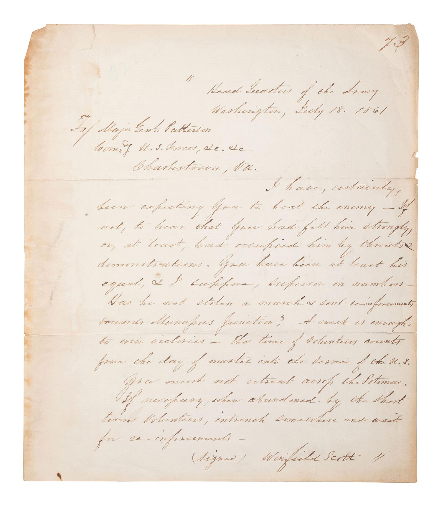 [CIVIL WAR]. A group of 3 war-date documents and letters issued or signed by Union Generals Winfield Scott, William H. Morris, and David L. Stanley.