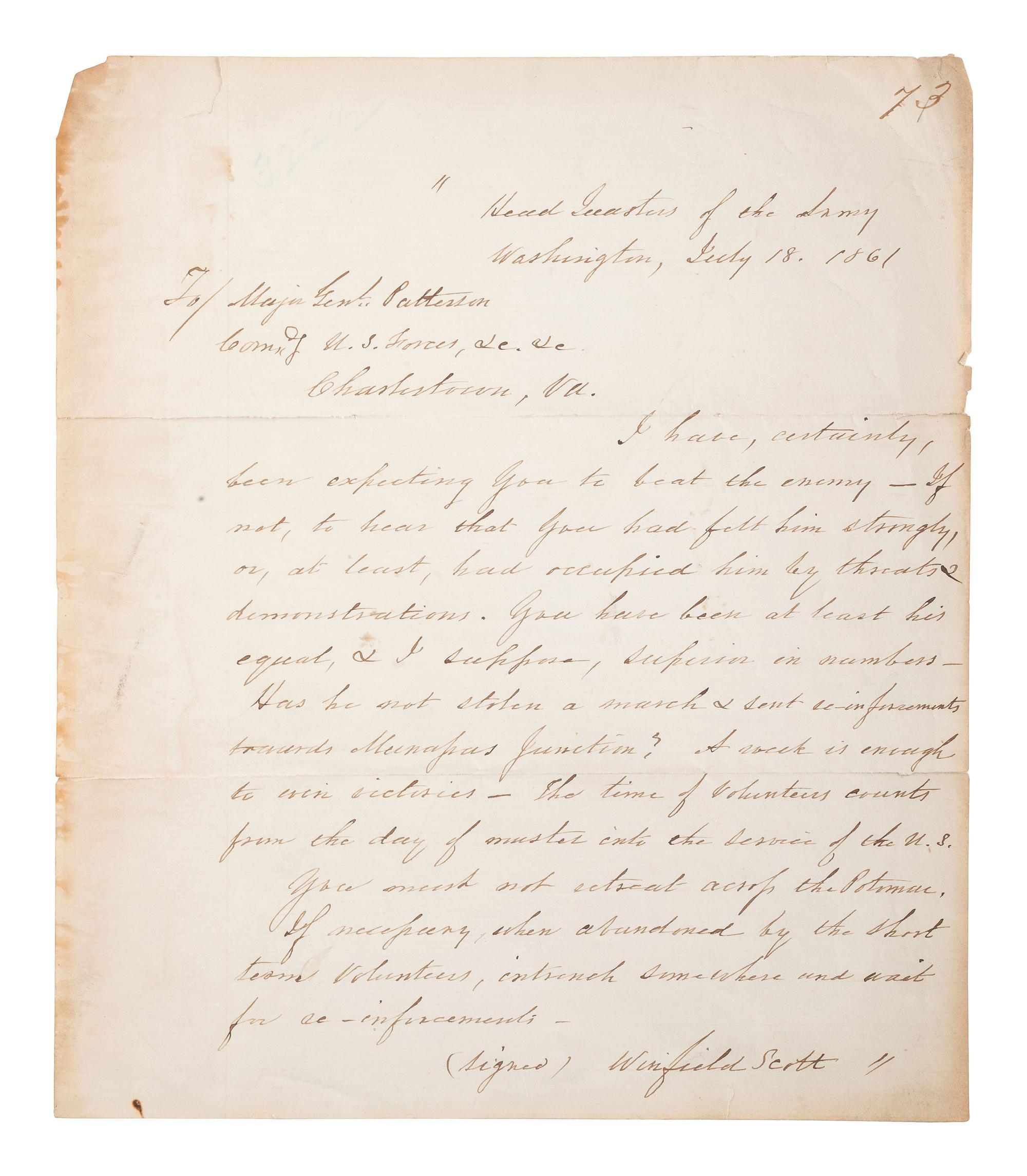 [CIVIL WAR]. A group of 3 war-date documents and letters issued or signed by Union Generals Winfield Scott, William H. Morris, and David L. Stanley.