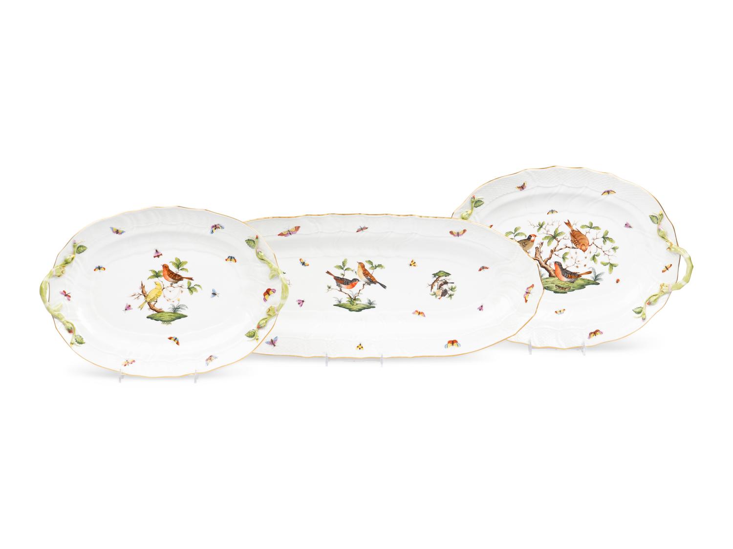 Three Herend Rothschild Bird Porcelain Platters