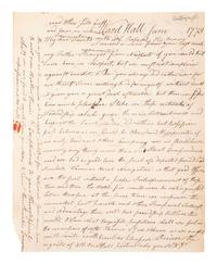 [REVOLUTIONARY WAR]. WARD, Samuel Jr. (1756-1832). ALS ("SW Jr."). "Ward Hall" [RI], June 1773.