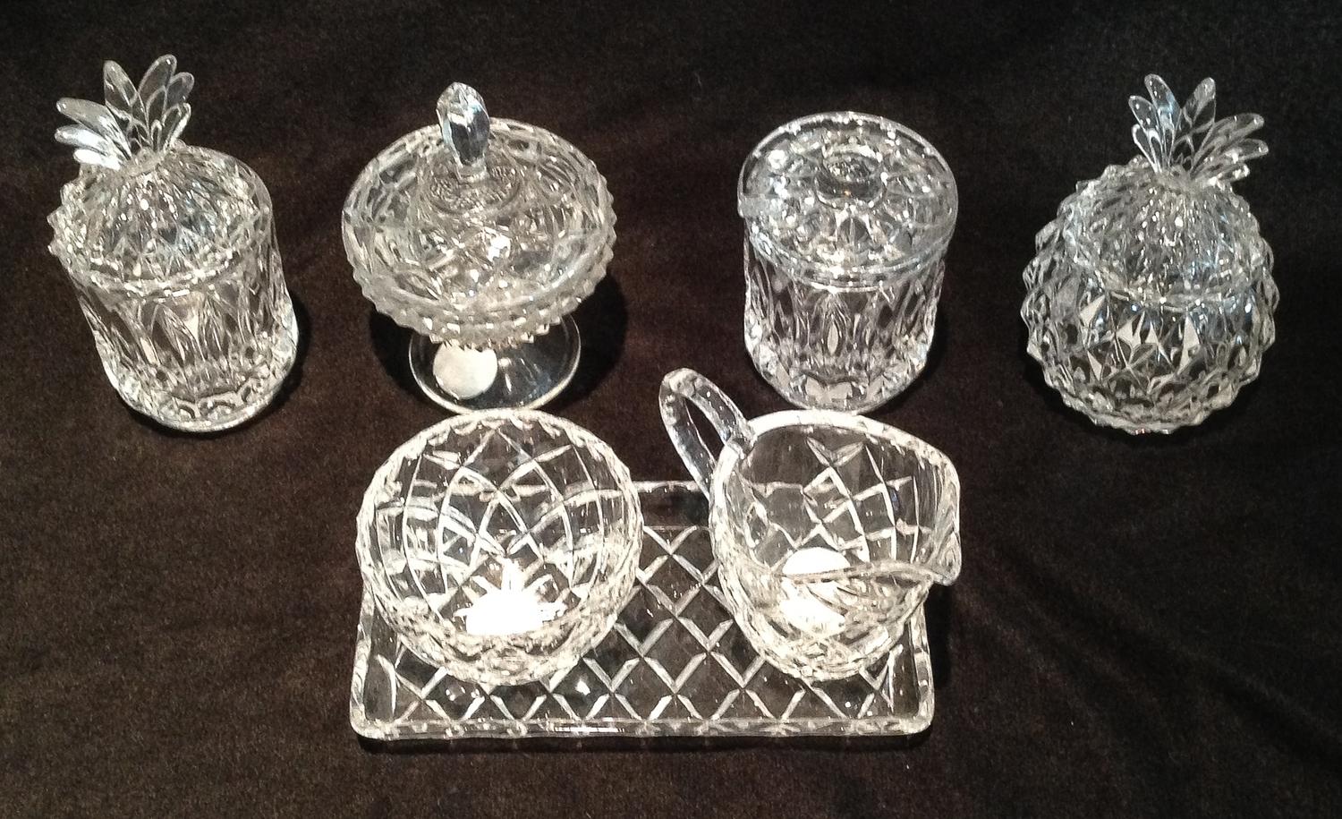 An Assemble Group of Molded Glassware Height of tallest 6 1/4 inches.