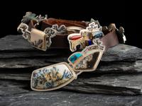 Silver and 24K Gold Figural Concha Belt, with Multi-stone Inlay