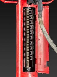 An American Painted Metal Gravity Gas Pump, Guarantee Liquid Measure