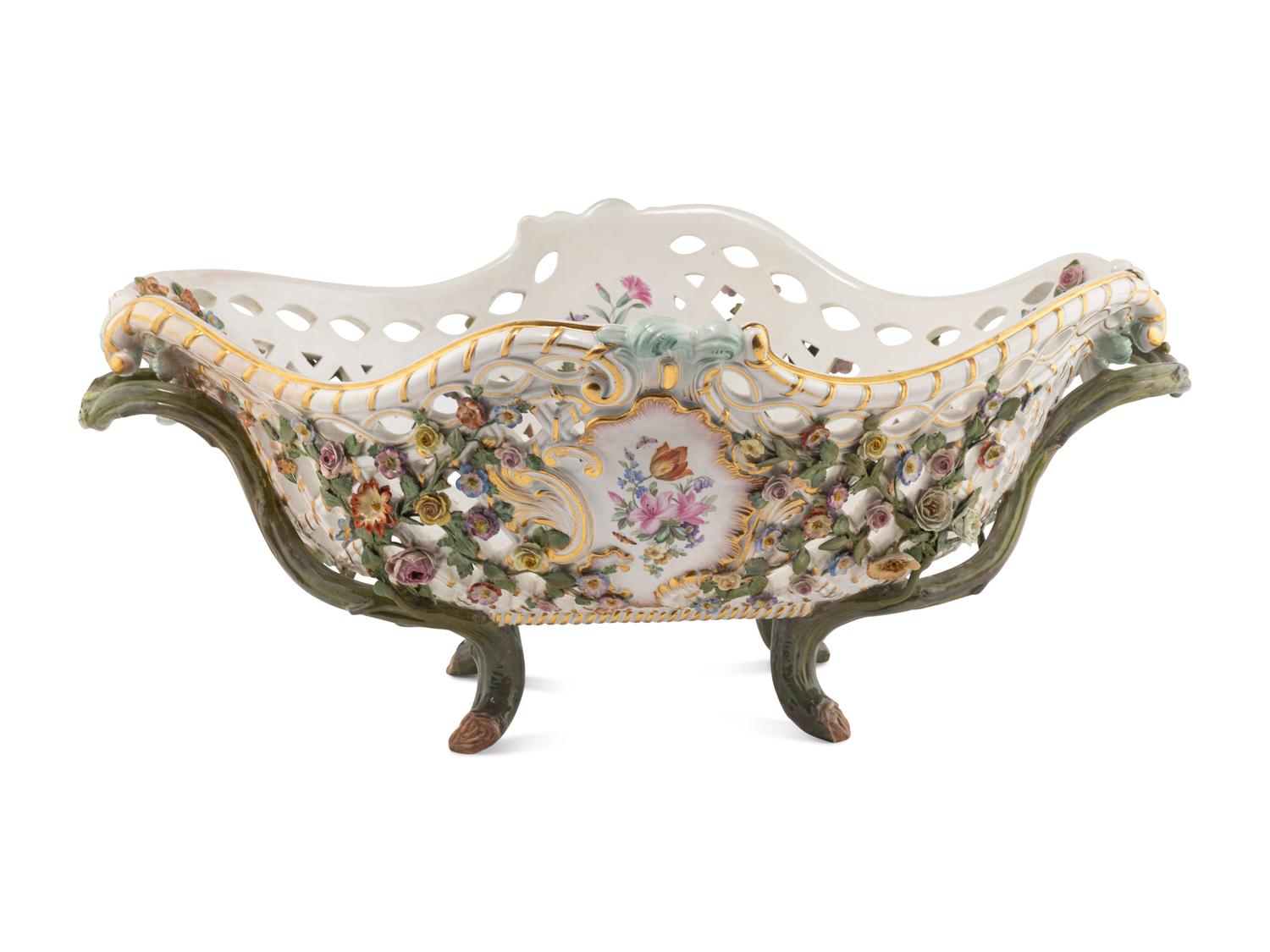 A Large Meissen Porcelain Reticulated Centerpiece Basket