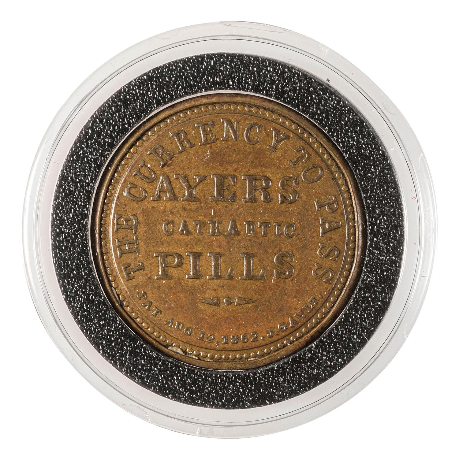 [CIVIL WAR]. Encased postage, one cent stamp with advertisement for Ayer's Cathartic Pills.
