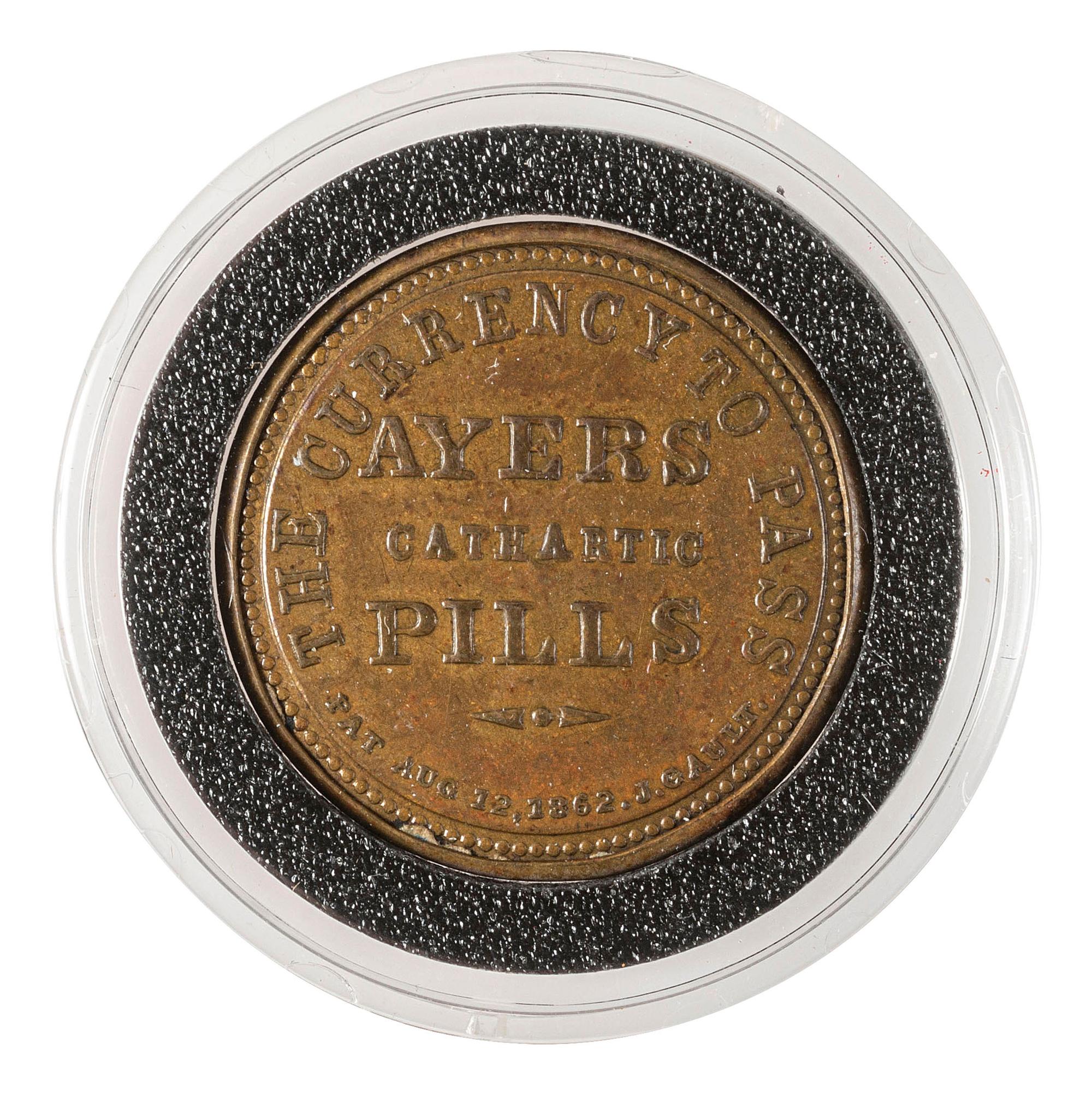[CIVIL WAR]. Encased postage, one cent stamp with advertisement for Ayer's Cathartic Pills.