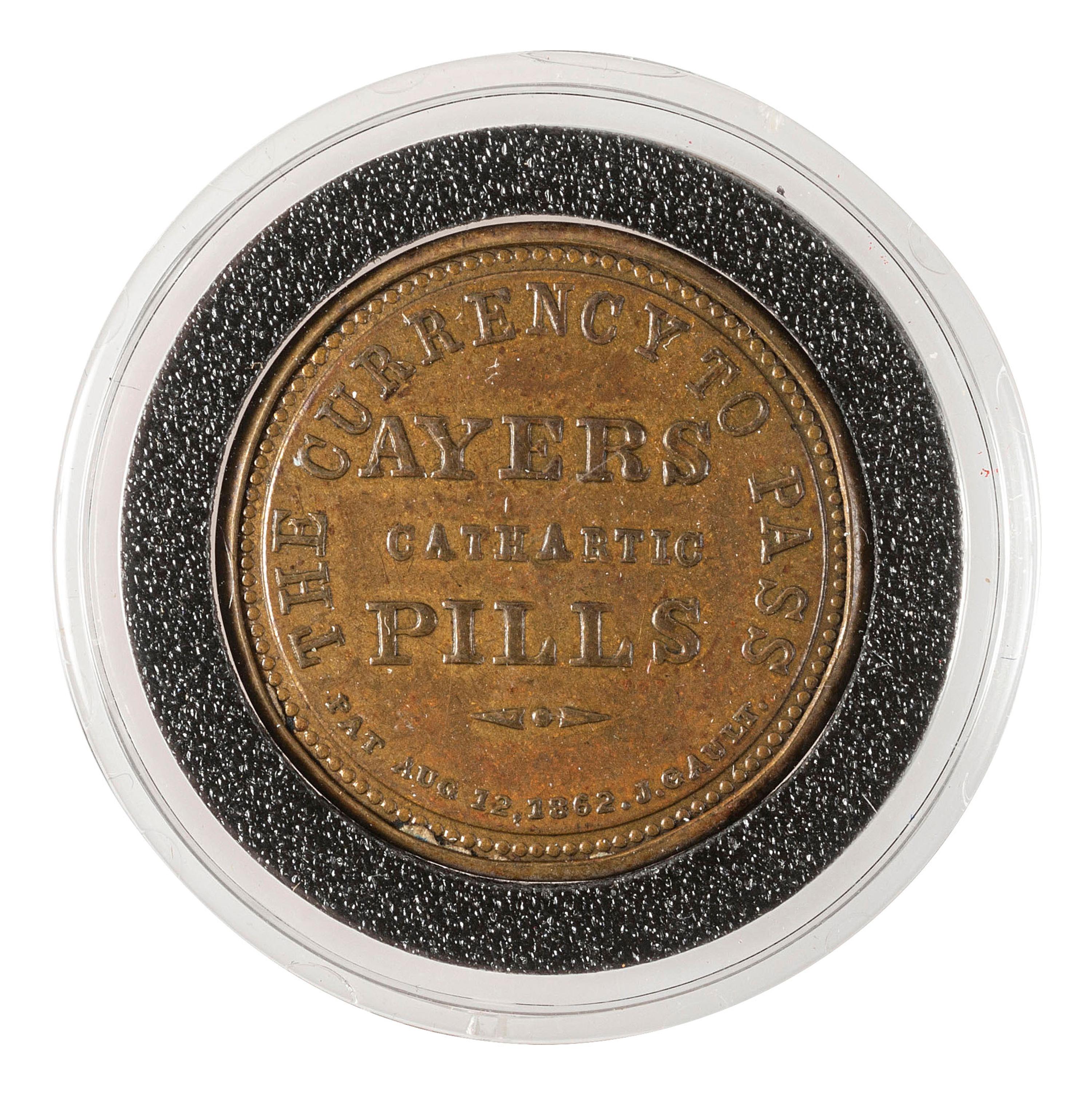 [CIVIL WAR]. Encased postage, one cent stamp with advertisement for Ayer's Cathartic Pills.