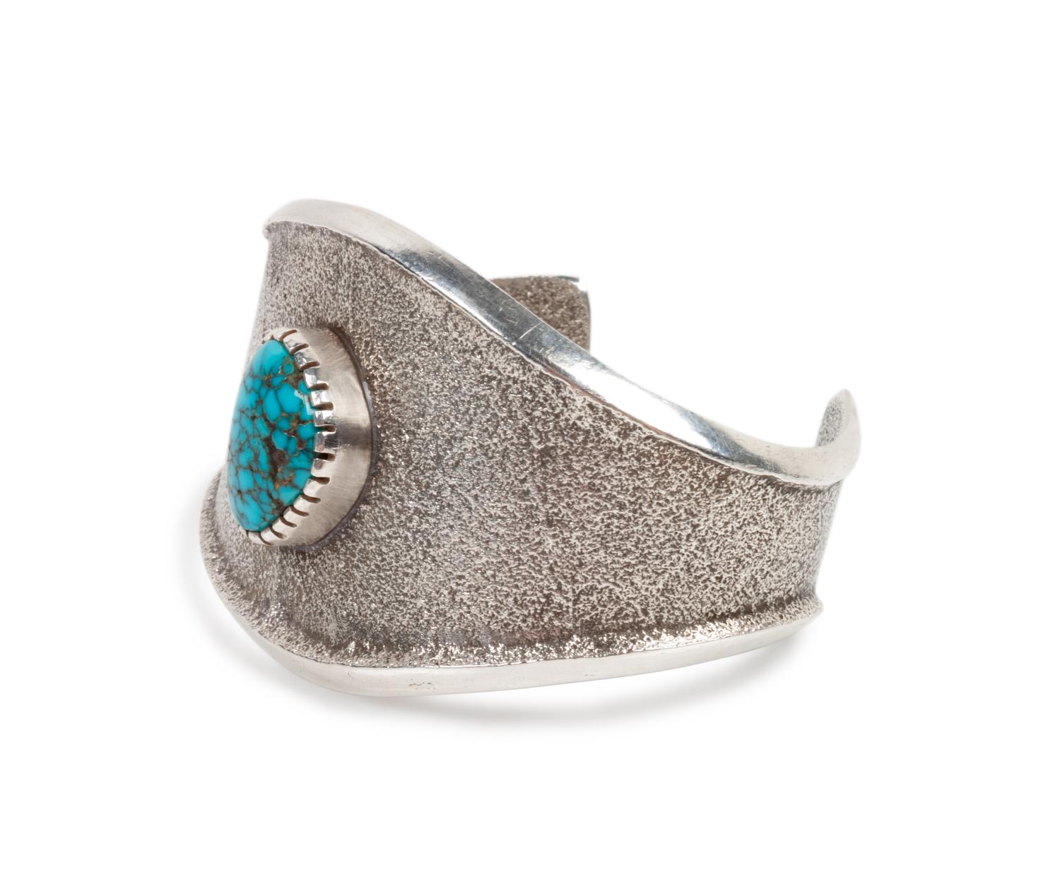Tufa Cast Sterling Silver Cuff Bracelet, with Lone Mountain Turquoise