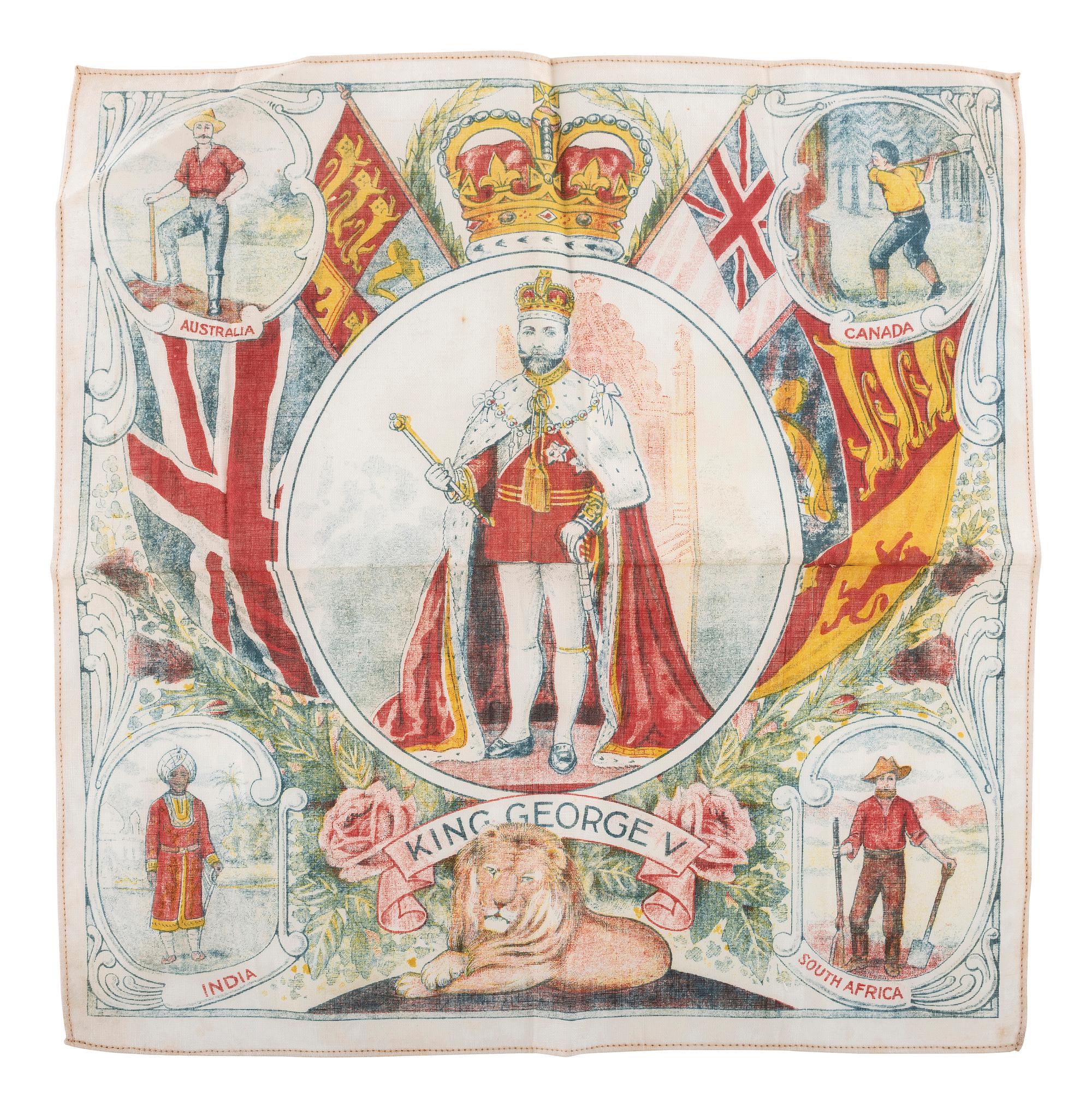 [ROYALTY]. A group of handkerchiefs, ceramics, and other ephemera from Queen VICTORIA, King GEORGE V, and King EDWARD VIII comprising: