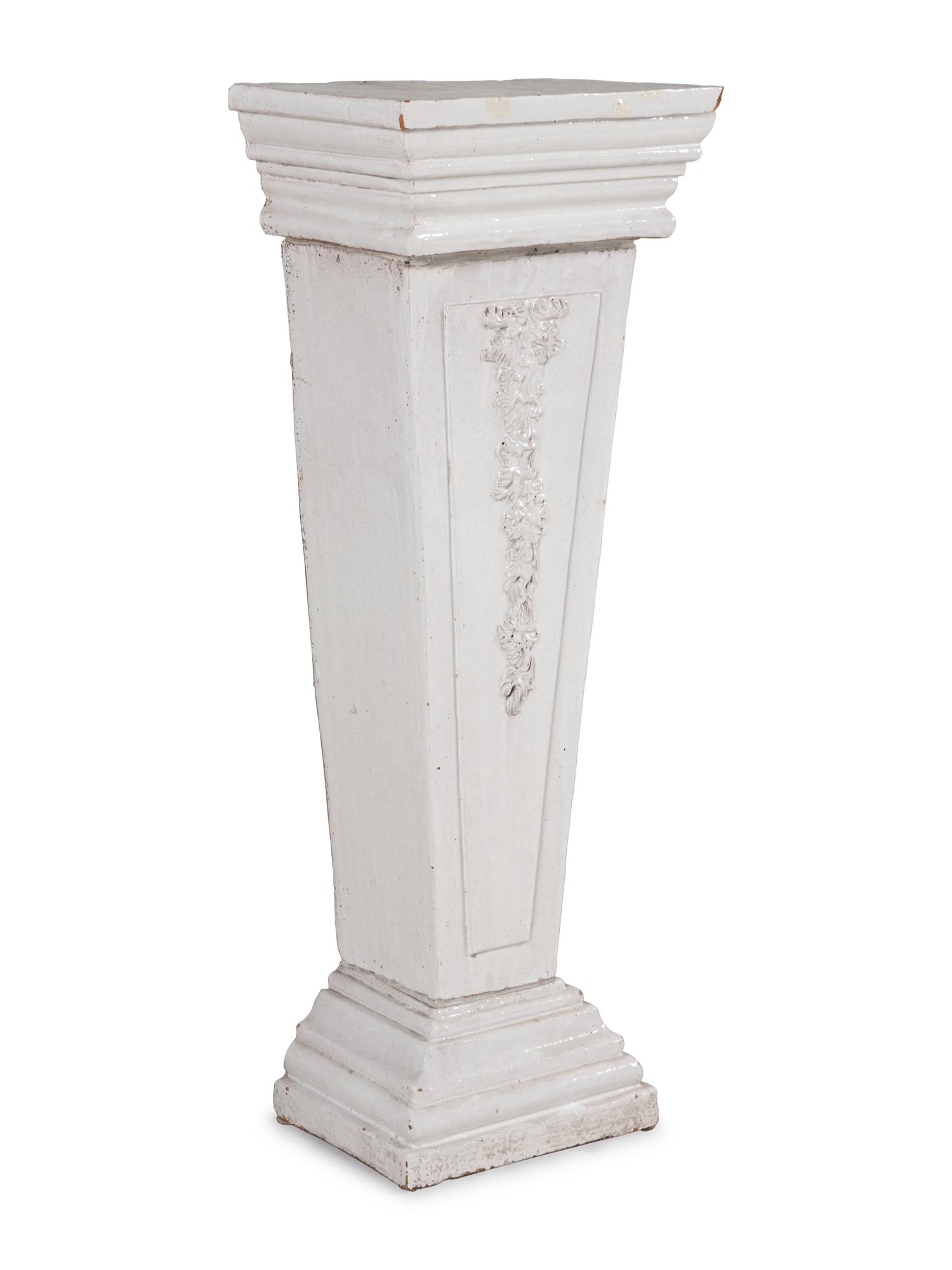 An Italian White-Glazed Terra Cotta Pedestal