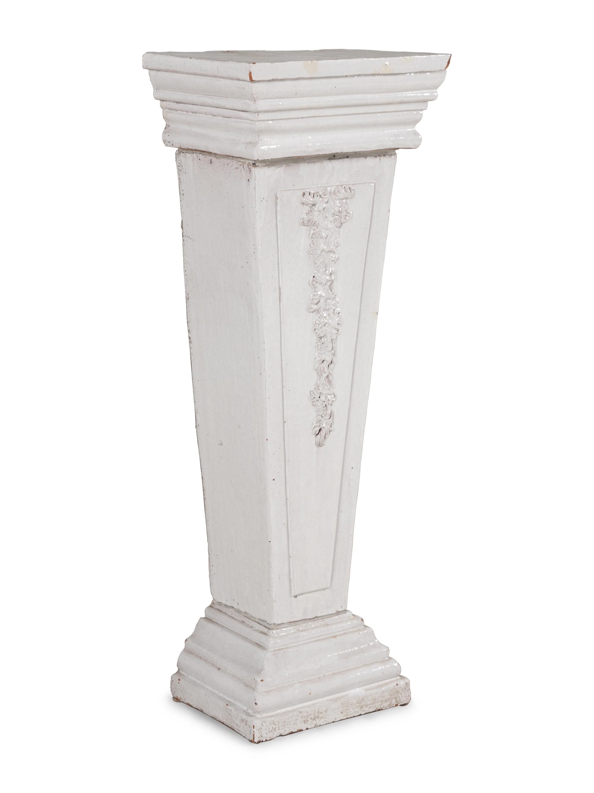 An Italian White-Glazed Terra Cotta Pedestal