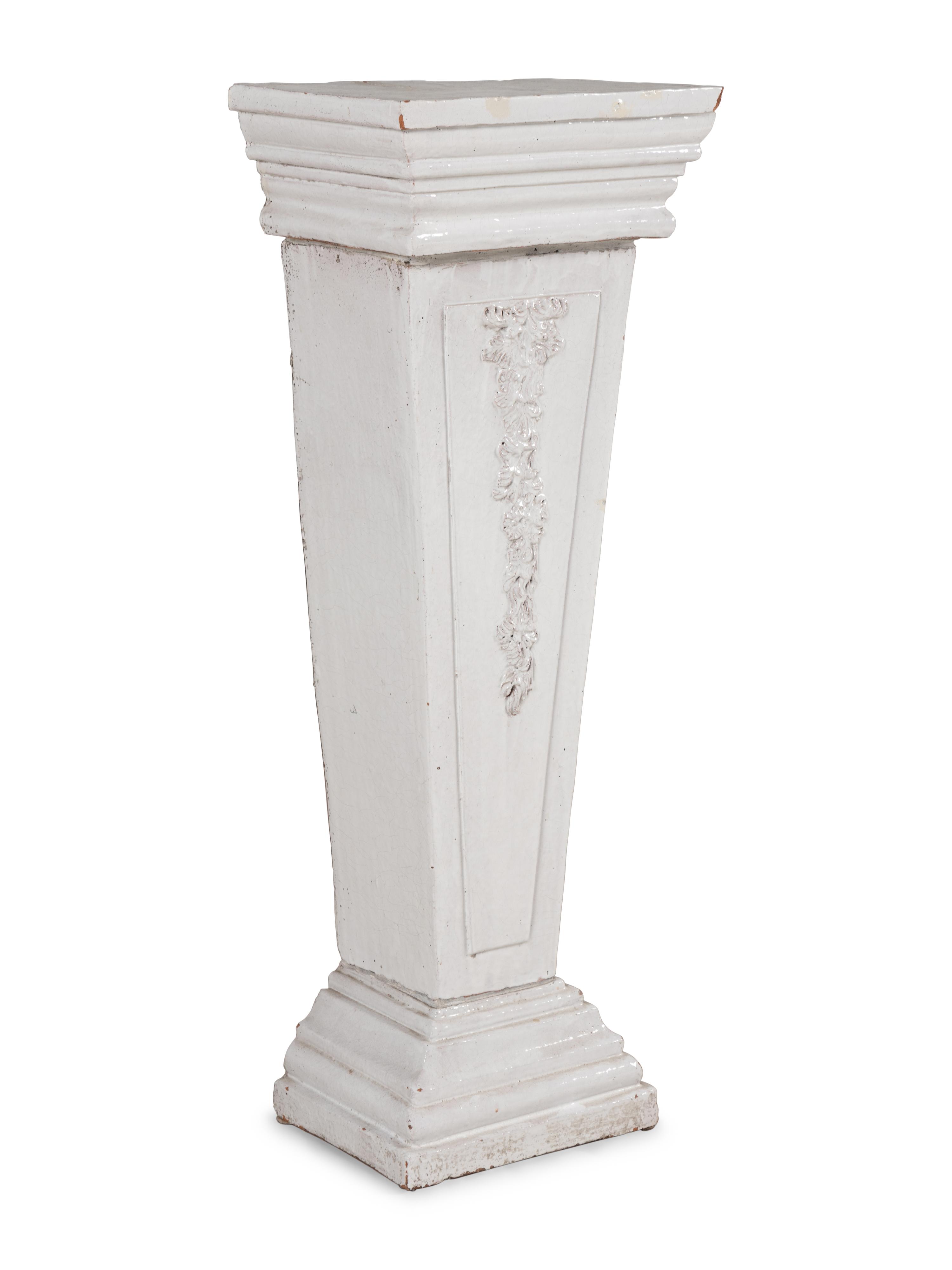 An Italian White-Glazed Terra Cotta Pedestal