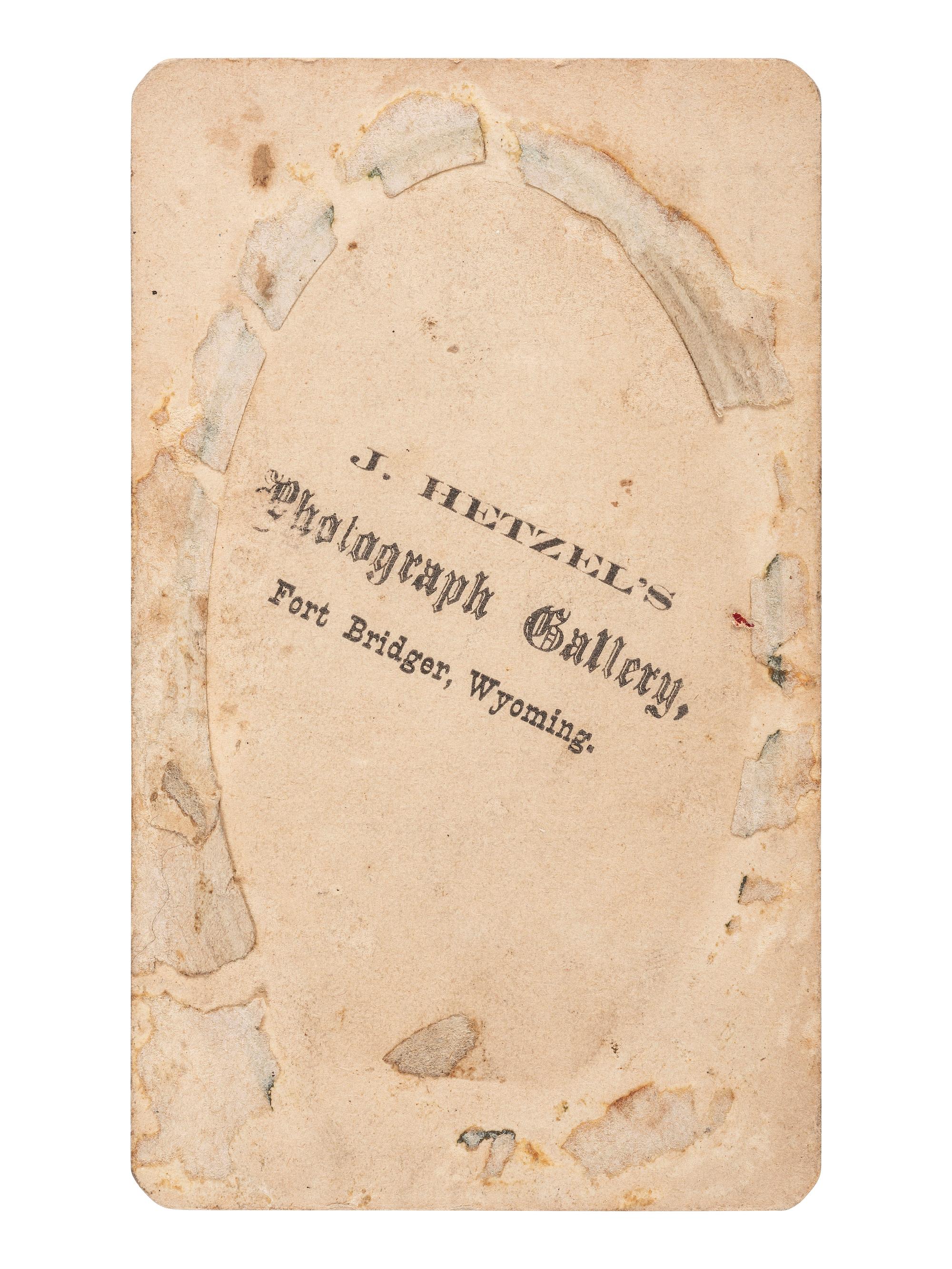 [INDIAN WARS]. CDV of a Buffalo Soldier. Fort Bridger, WY: J. Hetzel's Photograph Gallery, ca 1880s.