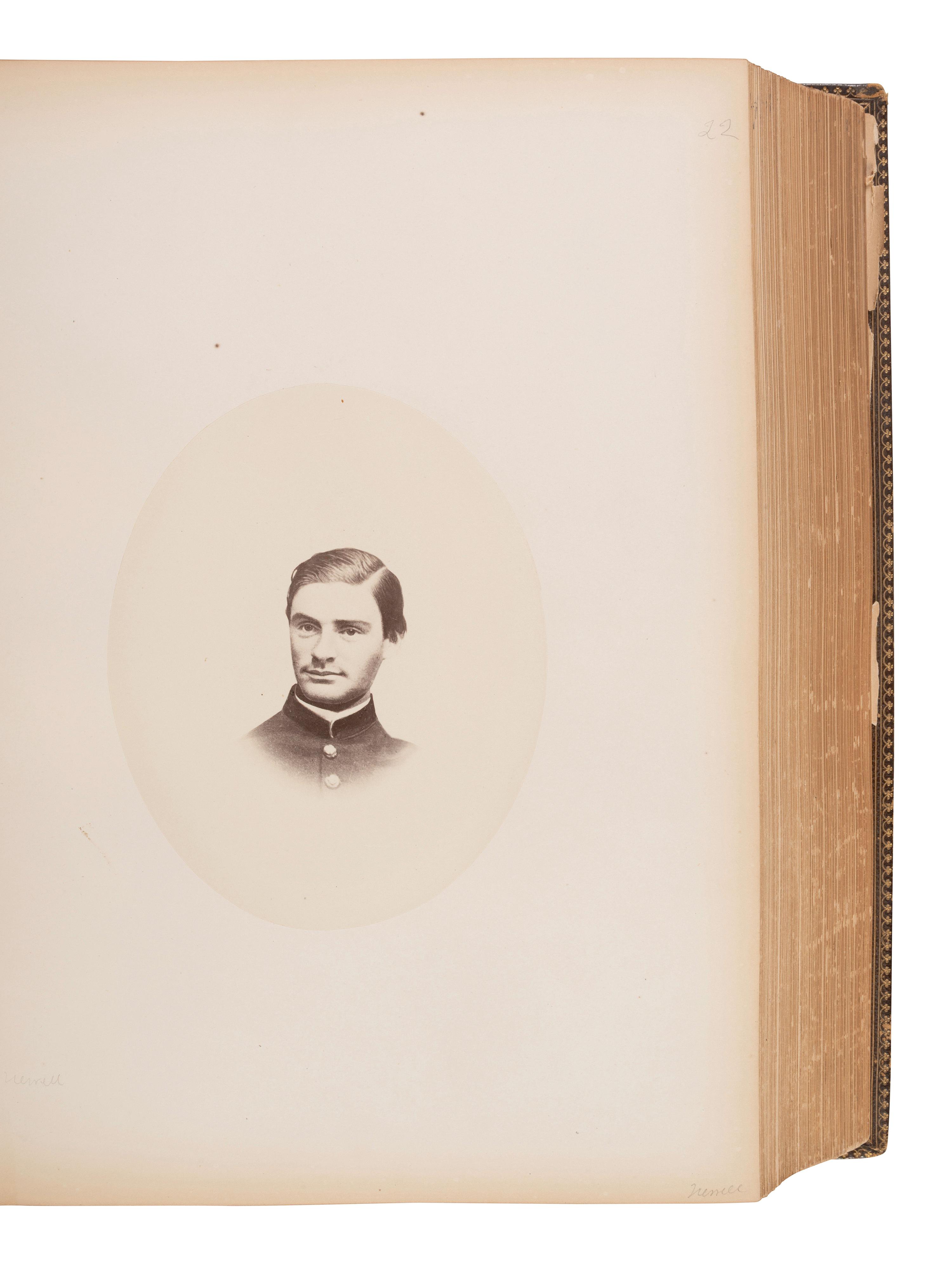 [CIVIL WAR]. The Class of 1865 Harvard College. Cambridge, MA. Yearbook containing albumen photographs of grounds, faculty, and students who later served in the Civil War.