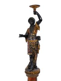 An Italian Carved and Painted Torchere of a Moor on a Pedestal Base — 19TH CENTURY