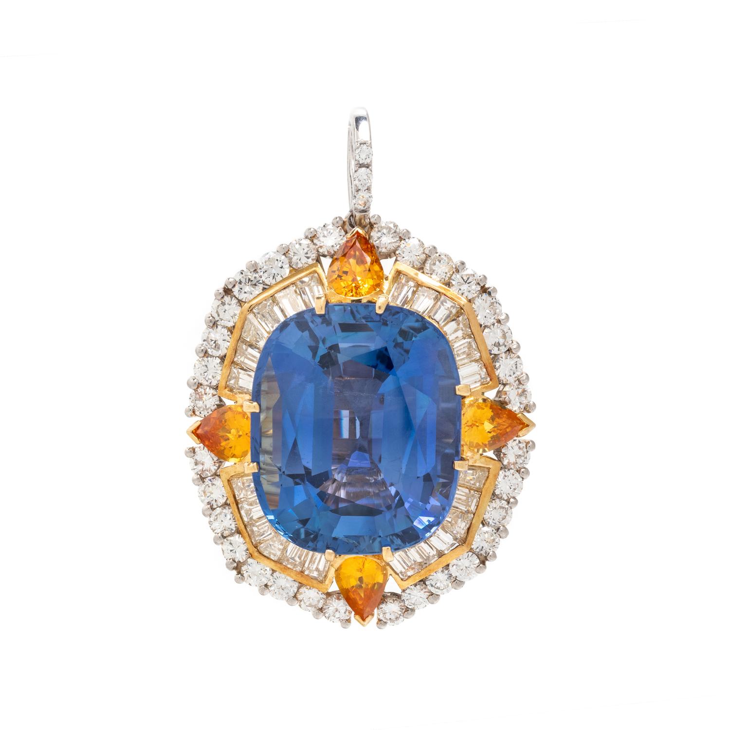 CEYLON SAPPHIRE, YELLOW SAPPHIRE AND DIAMOND PENDANT