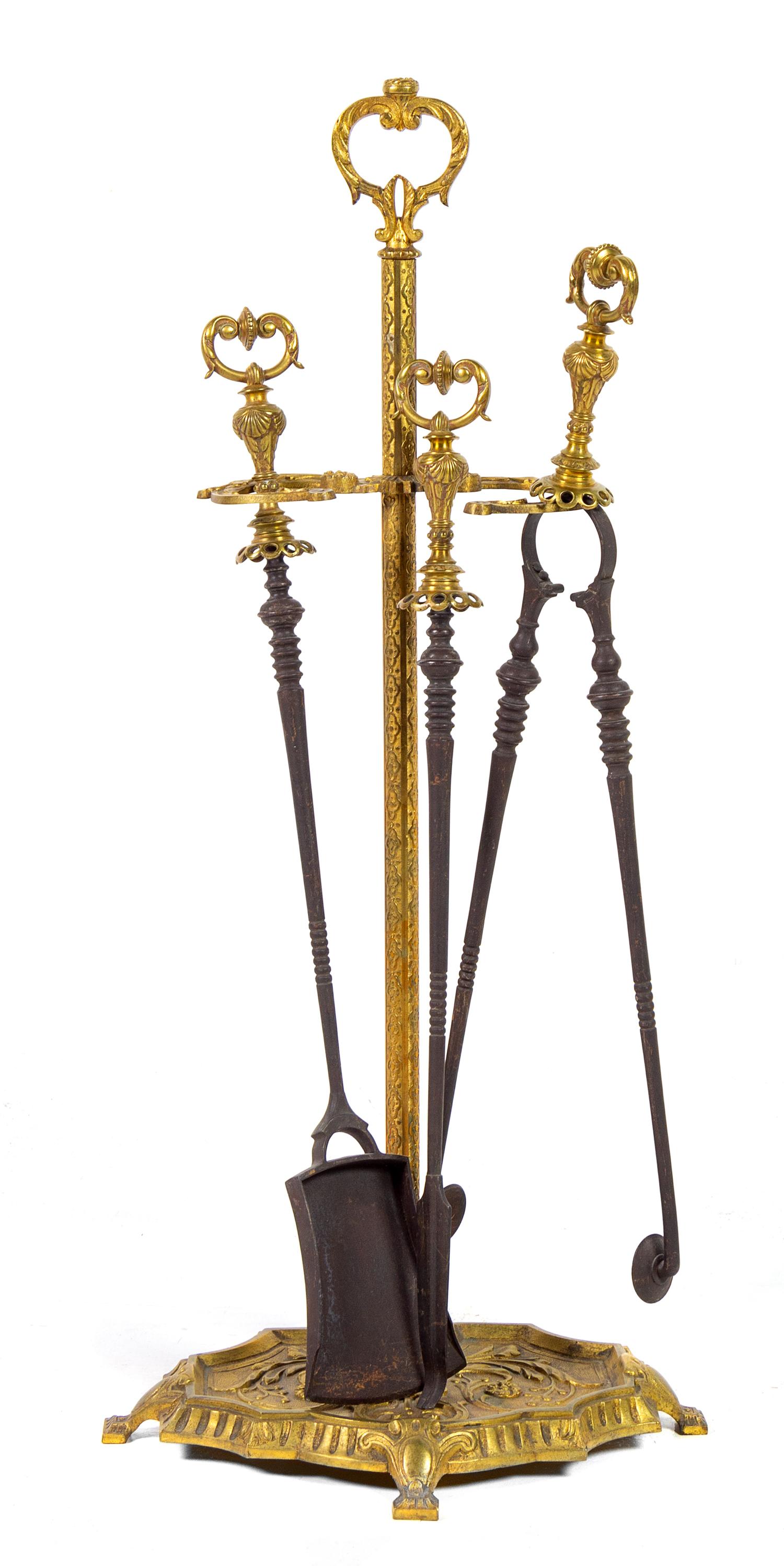 A Set of French Gilt Bronze Fireplace Tools