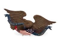 A Carved and Painted Eagle and a Carved, Painted and Parcel Gilt Eagle Plaque