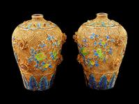 A Pair of Chinese Silver-Gilt Filigree and Enamel Vases